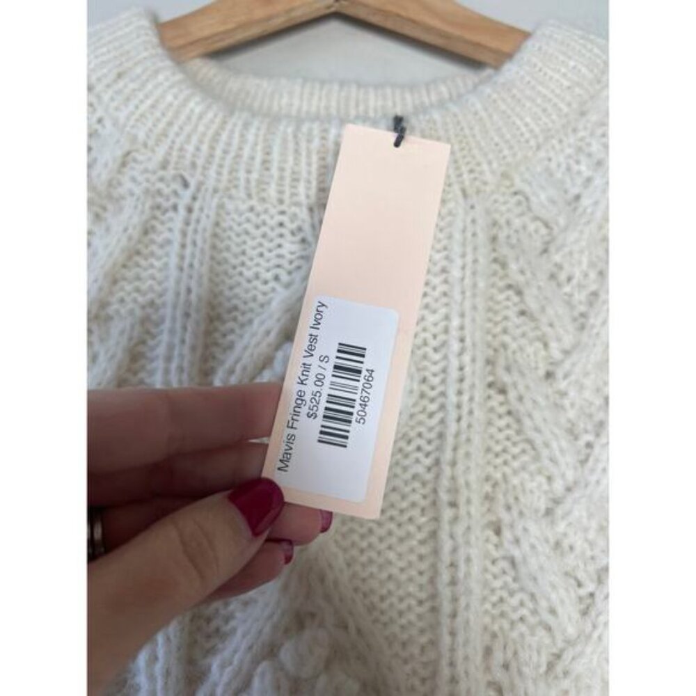 NWT Lingua Franca Mavis Fringe Knit Crew Neck Sleeveless Vest Cream Size: Small - Picture 5 of 8